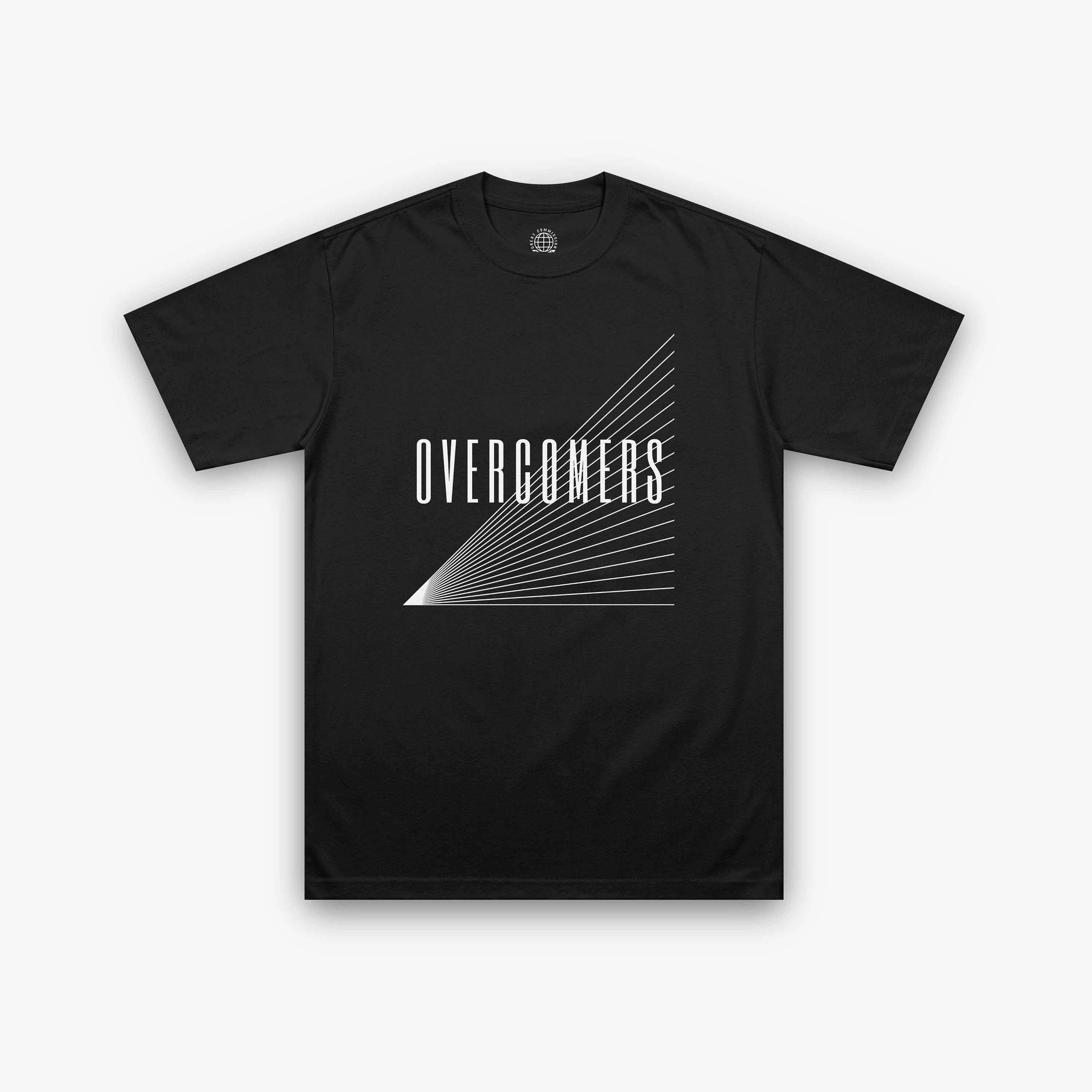 Front view of Overcomers Signature Black Christian T-Shirt