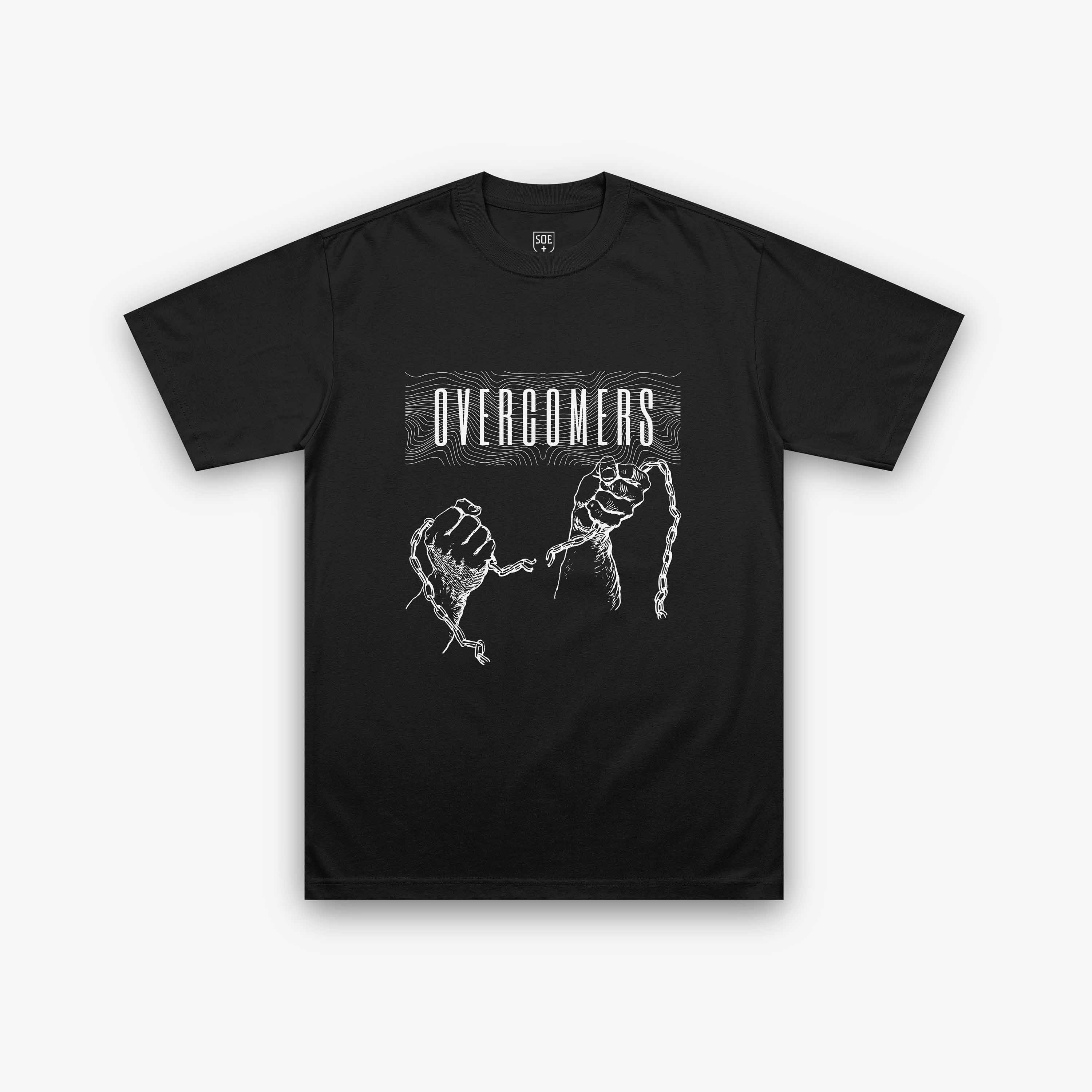 Overcomers White Broken Chains T-Shirt-Black Front